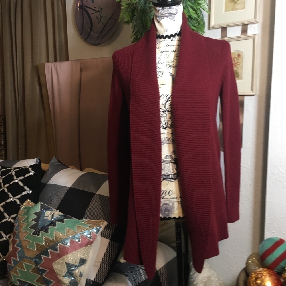 LOFT fold over neckline long open front cardigan
